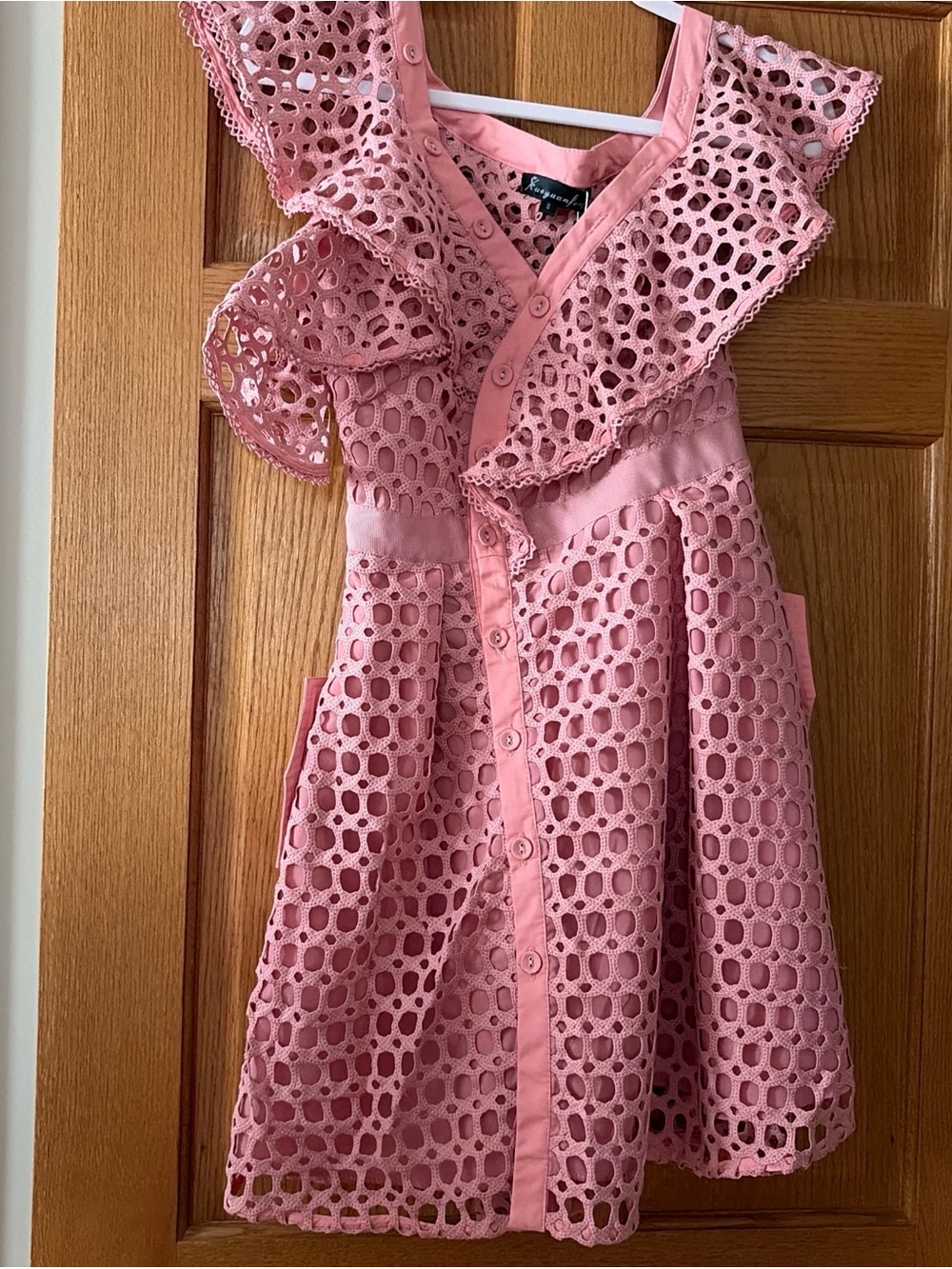 Pink Eyelet Ruffle Wrap Dress - Picture 5 of 5